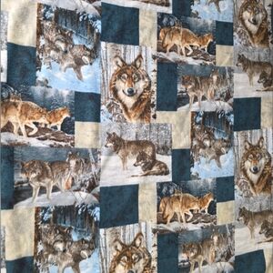 Wolf Patchwork Tie No Sew Fleece Throw Blanket Lap Blanket 50 X 60
